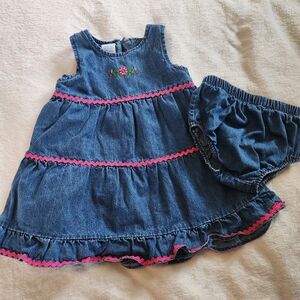 EUC WonderKids Vintage 2pc Embroidered Denim Dress & Bloomers Set 18M